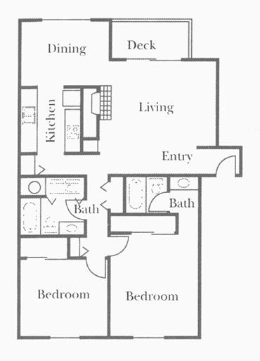 Floor plan for 2 beds, 2 baths, 1250 sqft